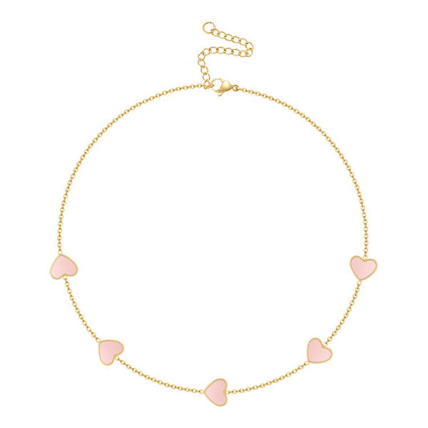 Brie - Pink Heart Choker Necklace